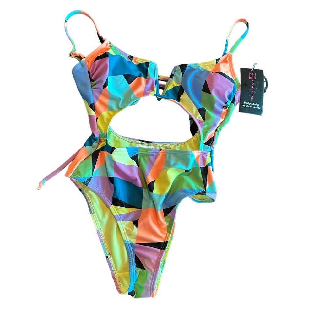 No Boundaries NWT Neon Colored Cut out One Piece Swimsuit Size XS